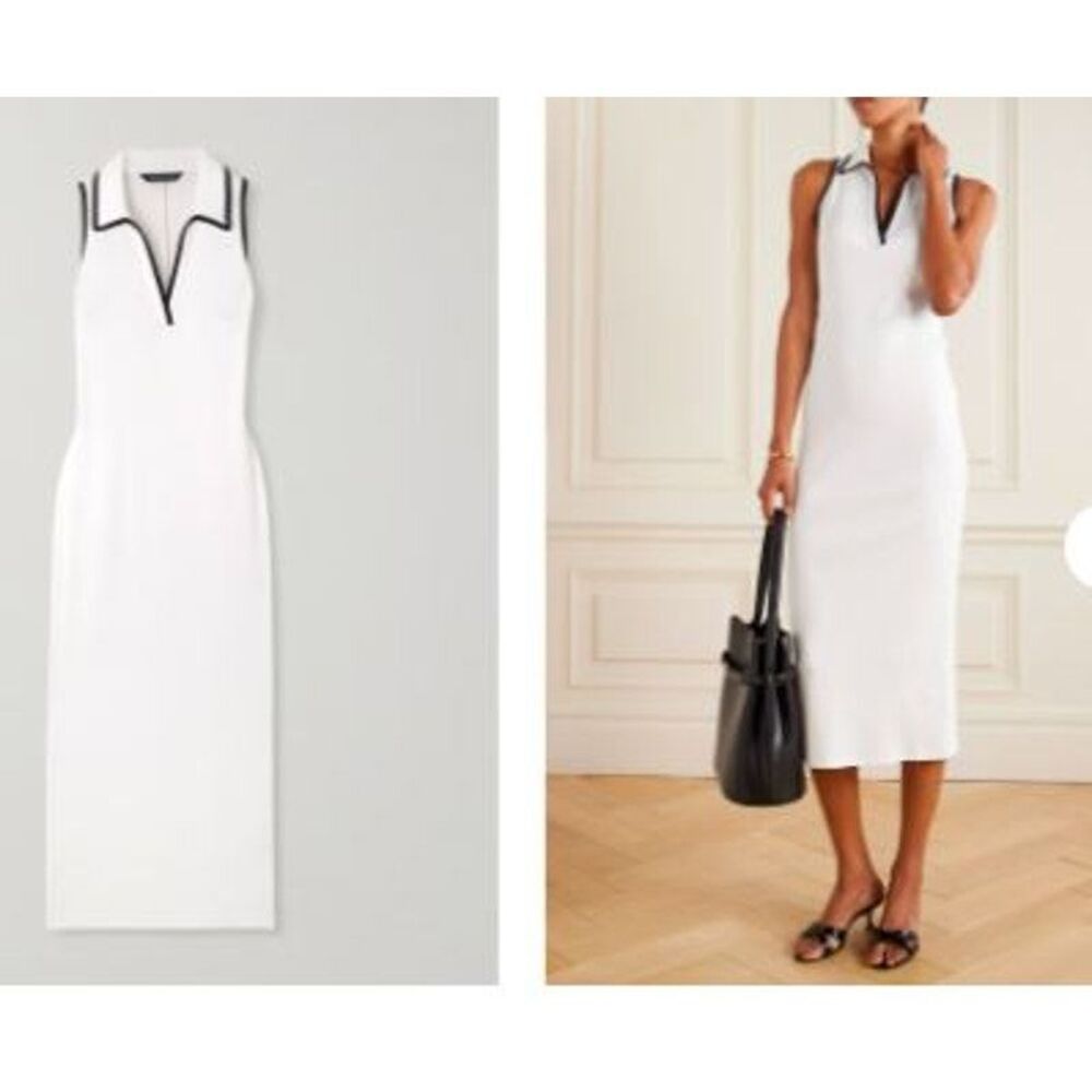 VERONICA BEARD Darien ribbed stretch Pima cotton midi dress White S NWT 298